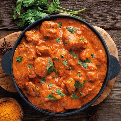 [A classic dish from the heart of Indian cuisine. Succulent pieces of tender chicken are marinated in a heavenly blend of yogurt and spices, then grilled or pan-seared to perfection] Butter Chicken